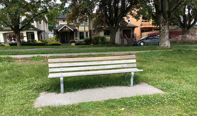 A bench in a Dunbar neighbourhood just waiting for someone to come and talk about issues that affect our community.